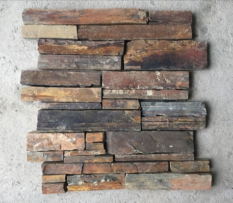 China Rusty Split Face Slate Z Stone Panel with Steel Wire Back,Natural Slate Stacked Stone Cladding supplier