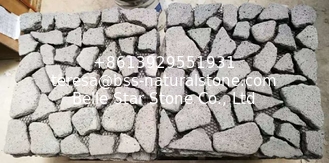 China Black Lava Meshed Flagstone,Lava Wall Stone Cladding,Black Basalt Patio Stones,Flagstone Wall Decor supplier