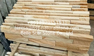 China Yellow Wooden Sandstone Culture Stone,Yellow Stacked Stone,Sandstone Wall Cladding,Natural Stone Panels supplier